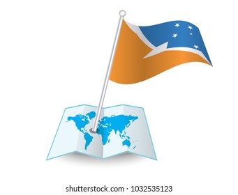 Map with flag of Bandera de la Provincia de Tierra del Fuego isolated on white.National flag for country of Bandera de la Provincia de Tierra del Fuego isolated,banner for your web site design logo.