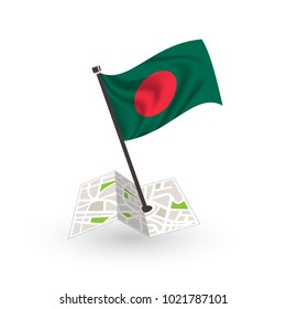 Map with flag of Bangladesh isolated on white. National flag for country of Bangladesh isolated, banner for your web site design logo, app, UI. check in. map Vector illustration, EPS10.