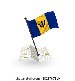 Map with flag of Barbados isolated on white. National flag for country of Barbados isolated, banner for your web site design logo, app, UI. check in. map Vector illustration, EPS10.