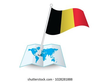 Map with flag of Belgium isolated on white. National flag for country of Belgium isolated,banner for your web site design logo, app, UI.check in. map Vector illustration, EPS10.