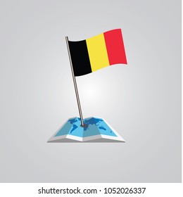 Map with flag of Belgium isolated on white. National flag for country of Belgium isolated, banner for your web site design logo, app, UI. check in. map Vector illustration, EPS10.