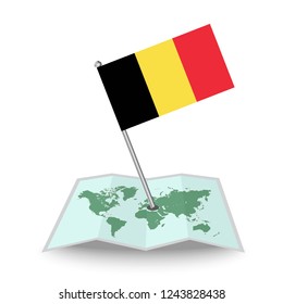 Map with flag of Belgium isolated on white. National flag for country of Belgium isolated, banner for your web site design logo, app, UI. check in. map Vector illustration, EPS10.