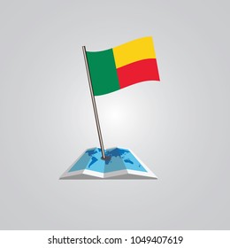Map with flag of  Benin isolated on white. National flag for country of  Benin isolated, banner for your web site design logo, app, UI. check in. map Vector illustration, EPS10