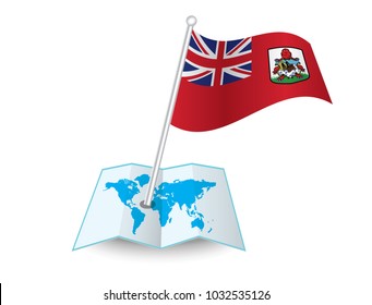 Map with flag of Bermuda isolated on white.National flag for country of Bermuda  isolated,banner for your web site design logo, app, UI.check in. map Vector illustration, EPS10.