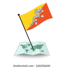 Map with flag of Bhutan isolated on white. check in. map vector illustration, EPS10