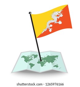 Map with flag of Bhutan isolated on white. check in. map vector illustration, eps10
