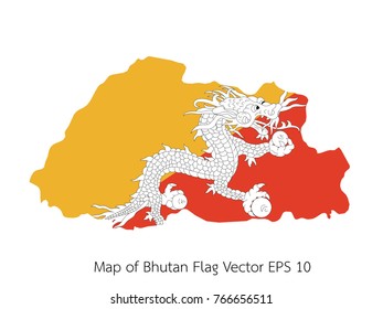 Map and flag  Bhutan of Vector EPS10