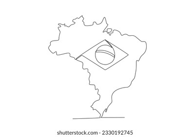 A map and flag of Brazil. 7 de setembro one-line drawing