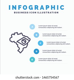 Map, Flag, Brazil Blue Infographics Template 5 Steps. Vector Line Icon template. Vector Icon Template background