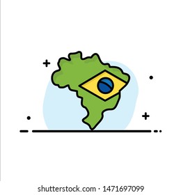 Map, Flag, Brazil  Business Flat Line Filled Icon Vector Banner Template