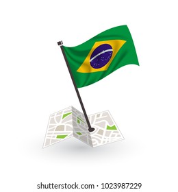 Map with flag of Brazil isolated on white. National flag for country of Brazil isolated, banner for your web site design logo, app, UI. check in. map Vector illustration, EPS10.