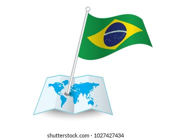 Map with flag of Brazil isolated on white. National flag for country of Brazil isolated, banner for your web site design logo, app, UI. check in. map Vector illustration, EPS10.