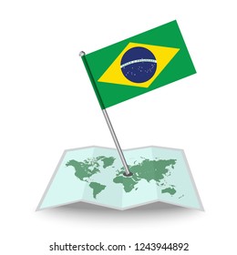 Map with flag of Brazil isolated on white. National flag for country of Brazil isolated, banner for your web site design logo, app, UI. check in. map Vector illustration, EPS10.