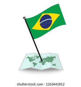 Map with flag of Brazil isolated on white. check in. map vector illustration, eps10