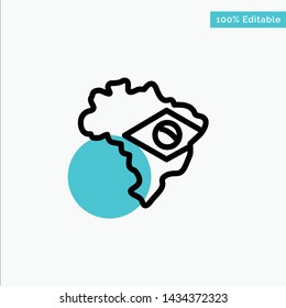 Map, Flag, Brazil turquoise highlight circle point Vector icon