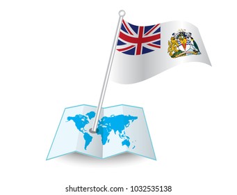 Map with flag of British Antarctic Territory isolated on white.National flag for country of British Antarctic Territory isolated,banner for your web site design logo, app, UI.check in. map Vector 