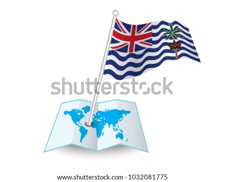 Map with flag of British Indian Ocean Territory isolated on white.
 National flag for country of British Indian Ocean Territory isolated,
 banner for your web site design logo, app, UI.check in. map 