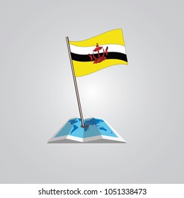 Map with flag of Brunei Darussalam isolated on white. National flag for country of Brunei Darussalam isolated, banner for your web site design logo, app, UI. check in. map Vector illustration, EPS10.