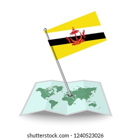 Map with flag of Brunei Darussalam isolated on white.