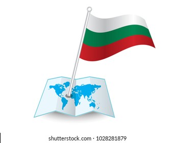 Map with flag of Bulgaria isolated on white. National flag for country of Bulgaria isolated,banner for your web site design logo, app, UI.check in. map Vector illustration, EPS10.