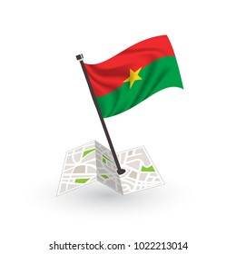 Map with flag of Burkina isolated on white. National flag for country of Burkina isolated, banner for your web site design logo, app, UI. check in. map Vector illustration, EPS10.