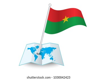 Map with flag of Burkina isolated on white. National flag for country of Burkina isolated, banner for your web site design logo, app, UI. check in. map Vector illustration, EPS10.