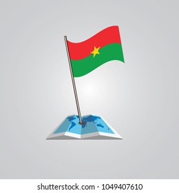 Map with flag of Burkina isolated on white. National flag for country of Burkina isolated, banner for your web site design logo, app, UI. check in. map Vector illustration, EPS10.
