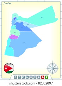 Map with Flag Buttons and Assistance & Activates Icons Original Illustration