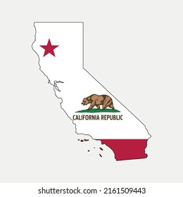 Map and flag of California - United States outline silhouette vector illustration
