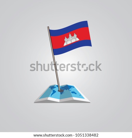 Map with flag of Cambodia isolated on white. National flag for country of Cambodia isolated, banner for your web site design logo, app, UI. check in. map Vector illustration, EPS10.