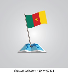 Map with flag of Cameroon isolated on white. National flag for country of Cameroon isolated, banner for your web site design logo, app, UI. check in. map Vector illustration, EPS10.
