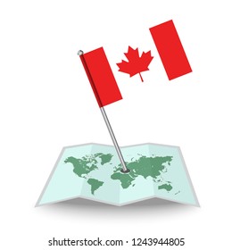 Map with flag of Canada isolated on white. National flag for country of Canada isolated, banner for your web site design logo, app, UI. check in. map Vector illustration, EPS10.