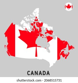 Mapa y bandera de Canadá aislado en fondo gris. Ilustración vectorial 