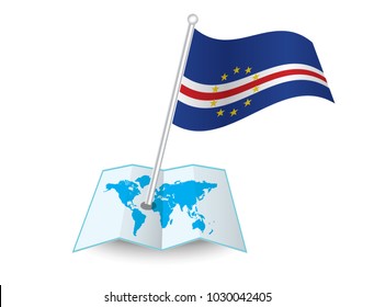 Map with flag of Cape Verde isolated on white. National flag for country of Cape Verde isolated, banner for your web site design logo, app, UI. check in. map Vector illustration, EPS10.