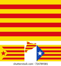 Map and flag of Catalonia. Blue estelada. Socialist Independentist red estelada.  Vector illustration