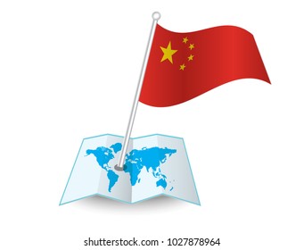 Map with flag of China isolated on white. National flag for country of China isolated, banner for your web site design logo, app, UI. check in. map Vector illustration, EPS10.