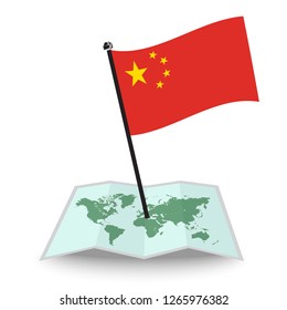 Map with flag of China isolated on white. check in. map vector illustration, eps10
