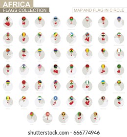 Map and Flag in Circle, Africa Countries Collection. Alphabetically sorted flags and maps. Vector Illustration.