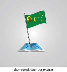 Map with flag of Cocos Islands Island isolated on white. National flag for country of Cocos Islands Island isolated, banner for your web site design logo, app, UI. check in. map Vector illustration, 