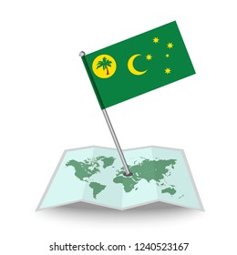 Map with flag of Cocos Islands isolated on white.