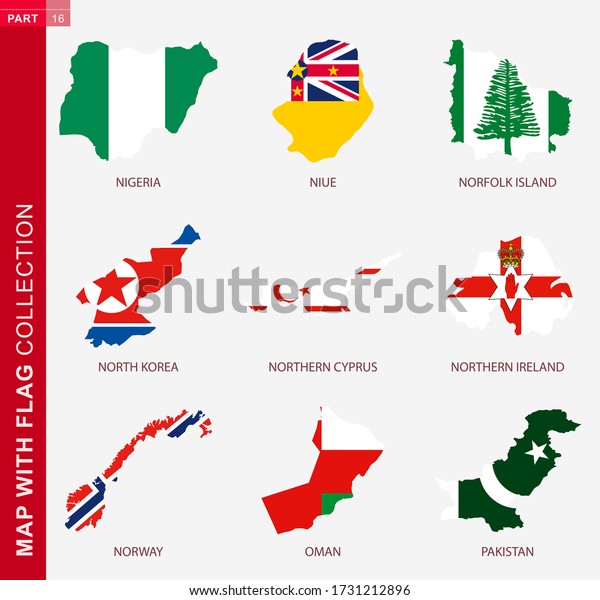 Map Flag Collection Nine Map Contour Stock Vector Royalty Free