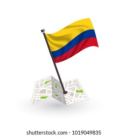 Map with flag of Colombian isolated on white. National flag for country of Colombian isolated, banner for your web site design logo, app, UI. check in. map Vector illustration, EPS10.