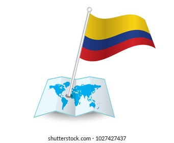 Map with flag of Colombian isolated on white. National flag for country of Colombian isolated, banner for your web site design logo, app, UI. check in. map Vector illustration, EPS10.