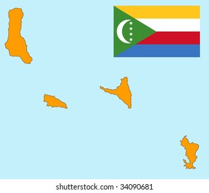 map and flag of Comoros