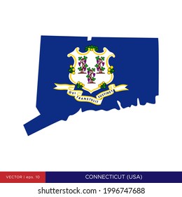 Map and Flag of Connecticut (USA) Vector Illustration Design Template.