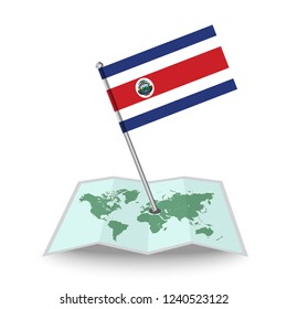 Map with flag of Costa Rica isolated on white.