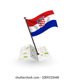 Map with flag of Croatia isolated on white. National flag for country of Croatia isolated, banner for your web site design logo, app, UI. check in. map Vector illustration, EPS10.