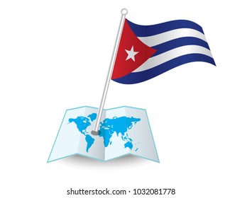 Map with flag of Cuba isolated on white.
 National flag for country of Cuba isolated,
 banner for your web site design logo, app, UI.check in. map Vector illustration, EPS10.