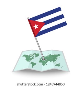 Map with flag of Cuba isolated on white. National flag for country of Cuba isolated, banner for your web site design logo, app, UI. check in. map Vector illustration, EPS10.