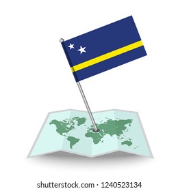 Map with flag of Curacao isolated on white.